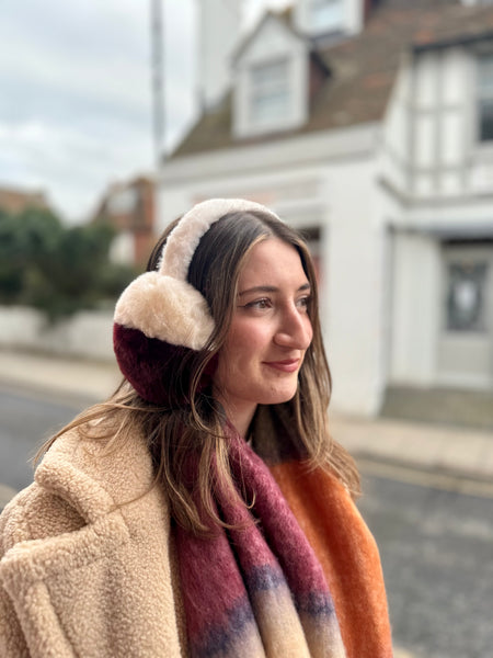 Two-Tone Fluffy Faux Fur Earmuffs | Burgundy/Cream