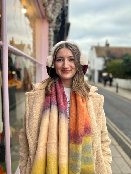 Soft Tassel Blanket Scarf |  Yellow Check Multi