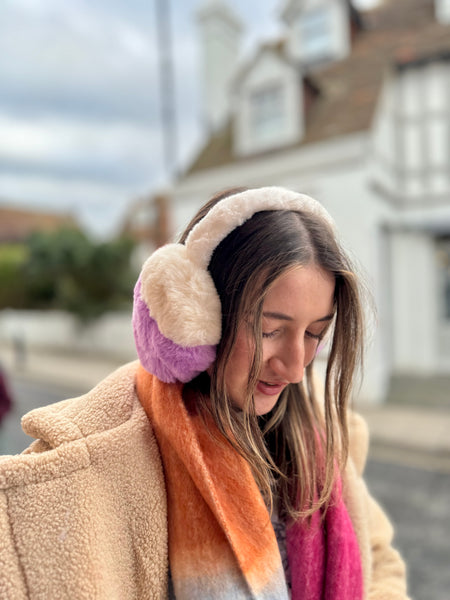 Two-Tone Fluffy Faux Fur Earmuffs | Lilac/Cream