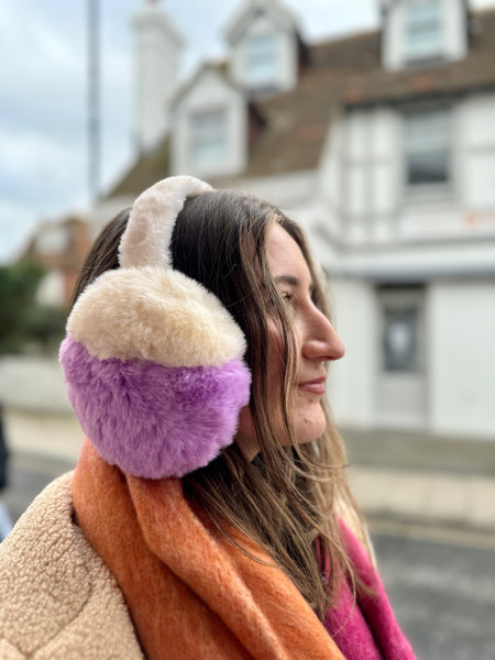 Two-Tone Fluffy Faux Fur Earmuffs | Lilac/Cream