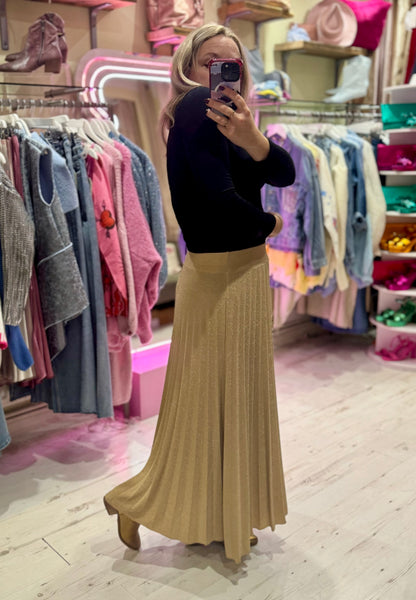 Glitter Pleated Maxi Skirt | Gold