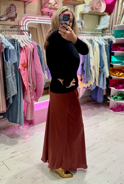 Aurora Satin Skirt (Longer Length) | Warm Bronze/Rose