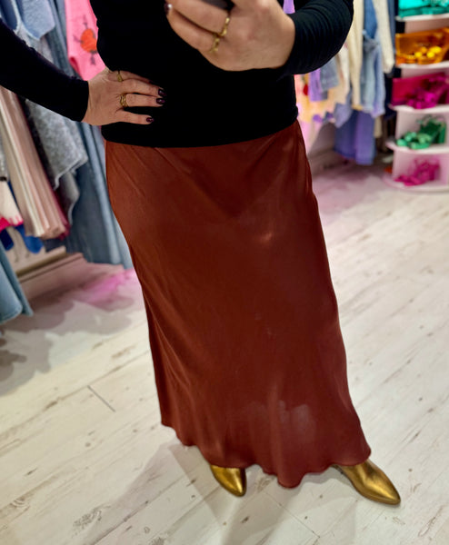 Aurora Satin Skirt (Longer Length) | Warm Bronze/Rose