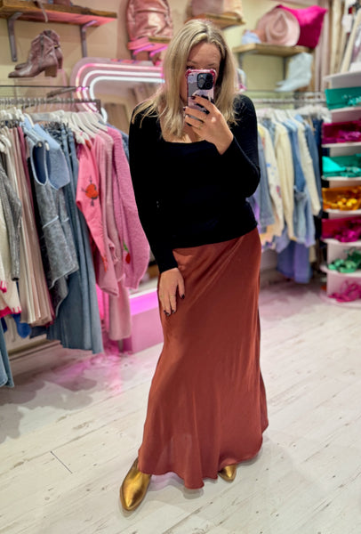 Aurora Satin Skirt (Longer Length) | Warm Bronze/Rose