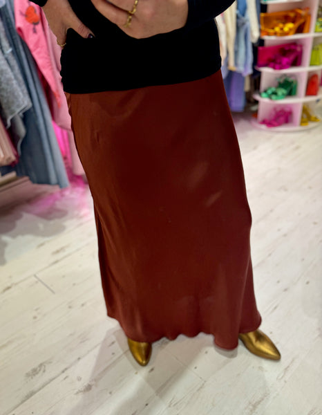 Aurora Satin Skirt (Longer Length) | Warm Bronze/Rose