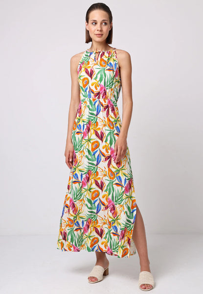 Papaya Print Halterneck Keyhole Maxi Dress | Multi
