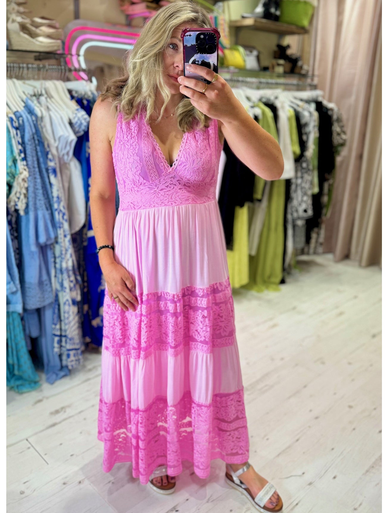 Riley Lace Tiered Maxi Dress Light Pink Pink Flamingo Boutique Kent