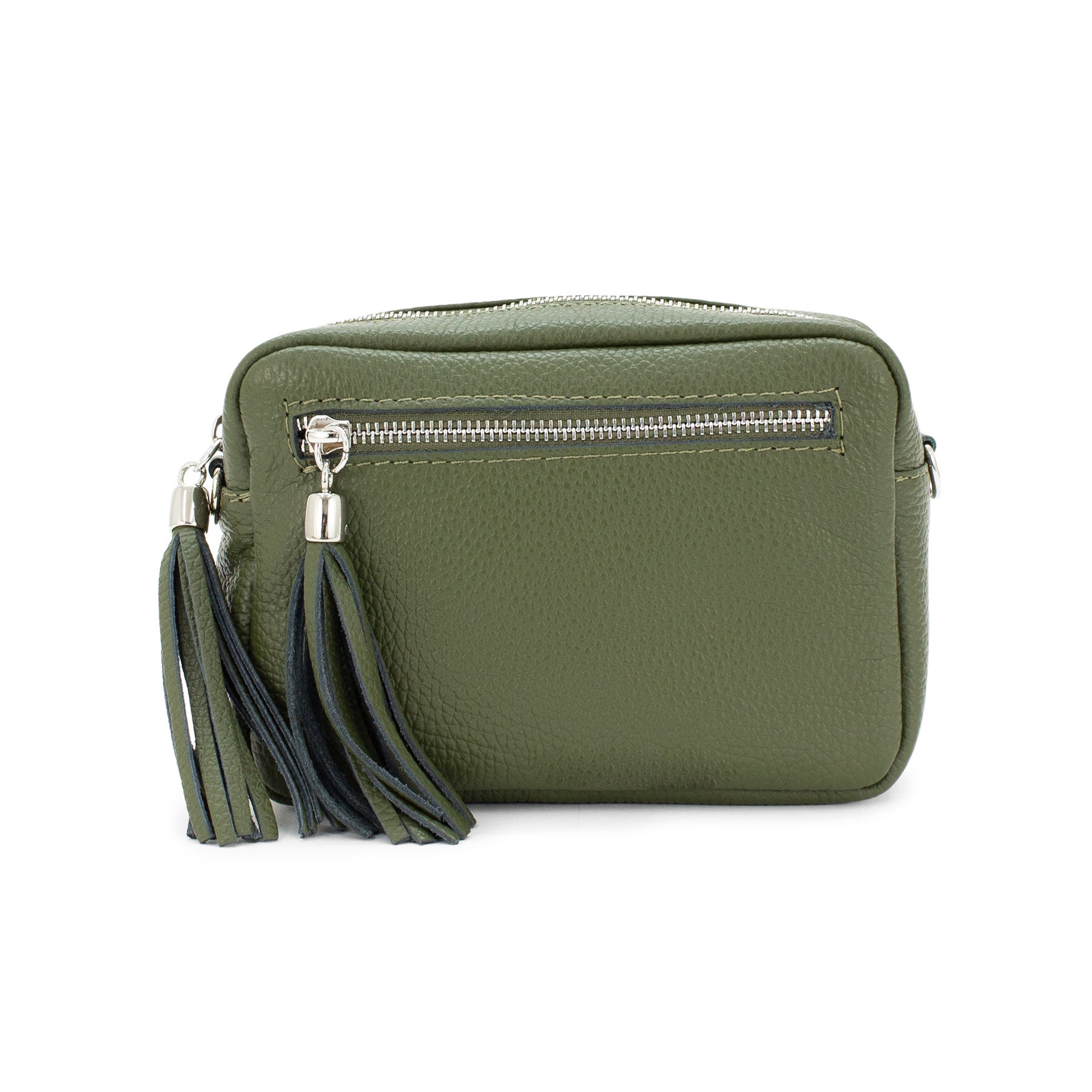 Leather Rectangle Tassel Crossbody Bag | Olive Green