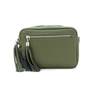 Leather Rectangle Tassel Crossbody Bag | Olive Green
