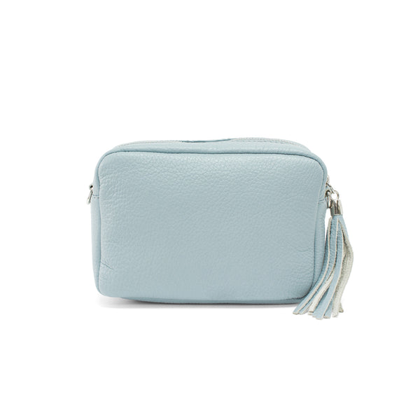 Leather Rectangle Tassel Crossbody Bag | Pale Blue