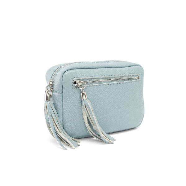 Leather Rectangle Tassel Crossbody Bag | Pale Blue