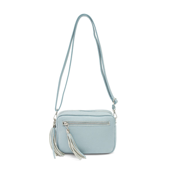 Leather Rectangle Tassel Crossbody Bag | Pale Blue