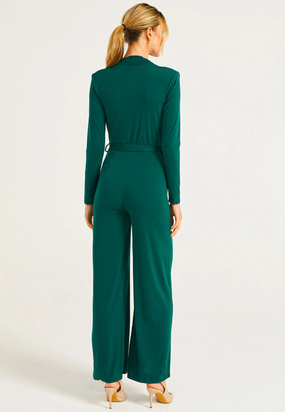 Plunge Neck Wide Leg Jumpsuit | Emerald Green