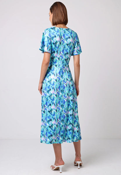 Twist Front Angel Sleeve Midi Dress | Blue/Green