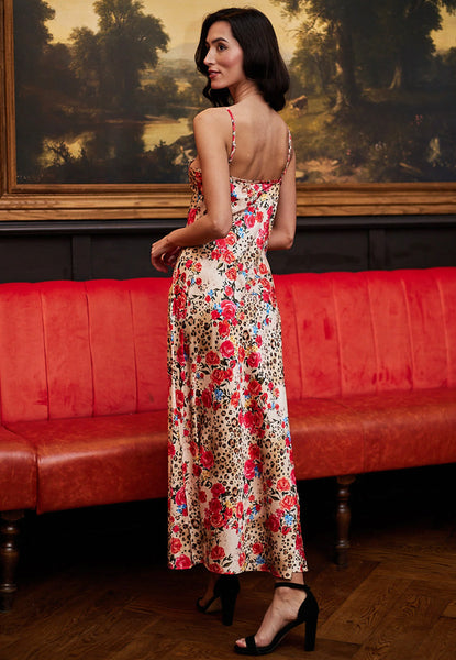 Leopard Rose Print Cowl Neck Cami Slip Dress | Multi