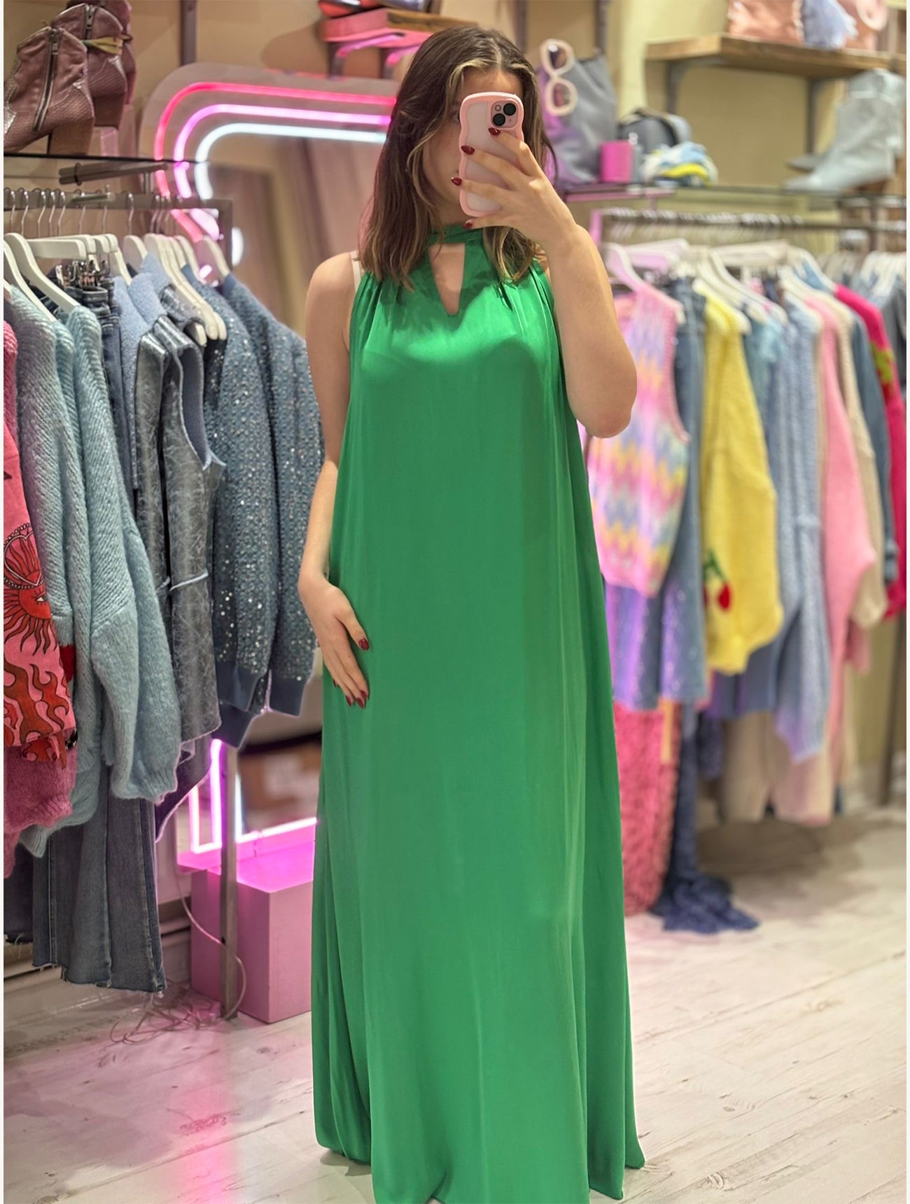 Halter Neck Maxi Dress | Green