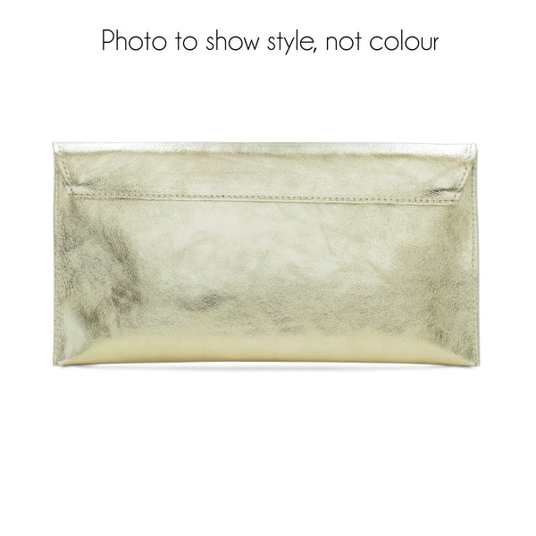 Metallic Leather Envelope Clutch | Light Blue