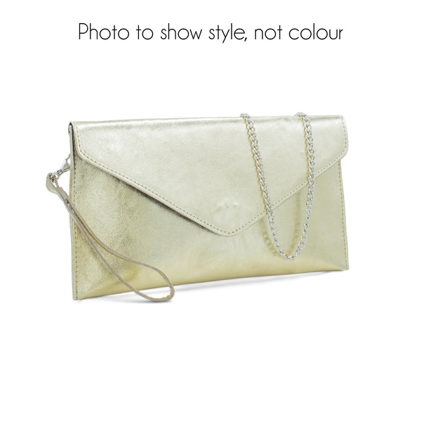 Metallic Leather Envelope Clutch | Light Blue