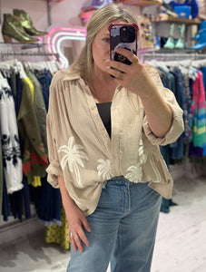 Cotton Cheesecloth Palm Detail Shirt | Oatmeal
