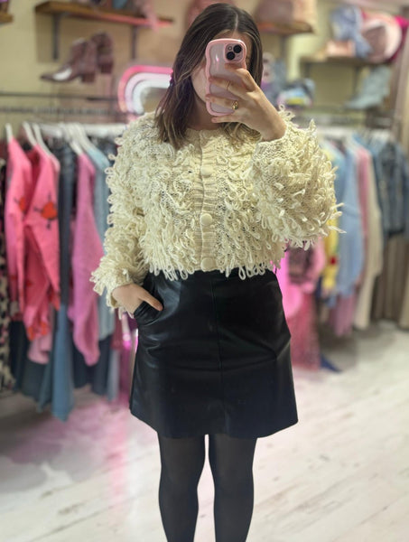 Loop Knit Cropped Cardigan | Beige