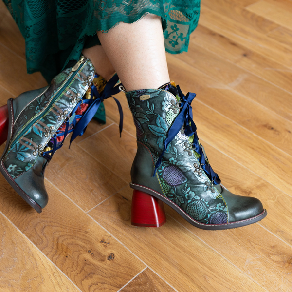 Laura Vita | Evcao 311 Heeled Ankle Boot | Blue/Green Multi