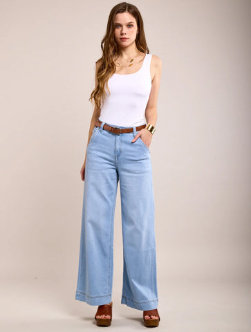 Toxik3 | Marina Flared Jeans with Belt | Light Vintage Wash