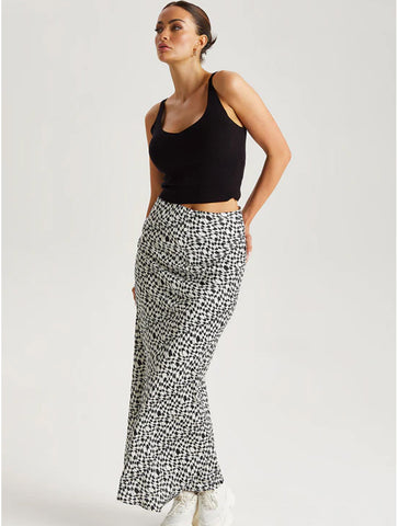 Monochrome Geometric Satin Midaxi Skirt | Black and White
