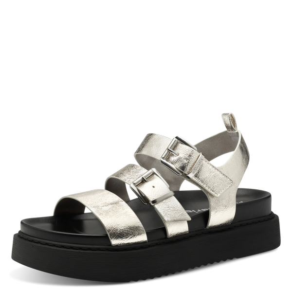 Tamaris | VEGAN Chunky Metallic Flatform Sandal | 28401 | Platinum