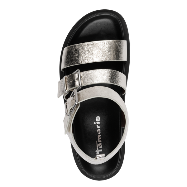 Tamaris | VEGAN Chunky Metallic Flatform Sandal | 28401 | Platinum