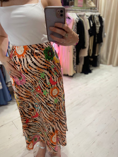 Zadie Animal Print Satin Skirt | Tiger