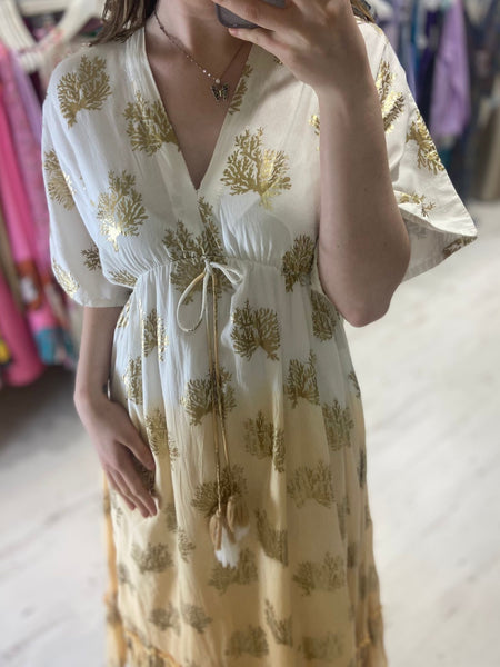 Bali Dip Dye Maxi Dress | White/Peach