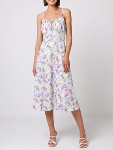 Floral Cami Tie Bust Midi Dress | White Multi
