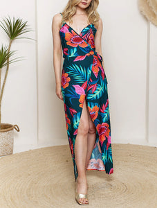 Tropical Print Wrap Cami Dress | Multi