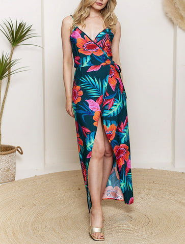 Tropical Print Wrap Cami Dress | Multi