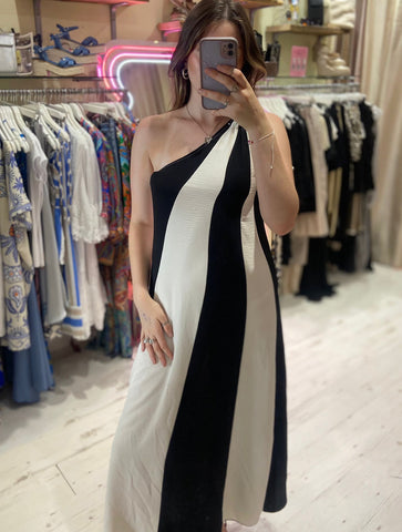 Anastasia One Shoulder Maxi Dress | Black/Ivory