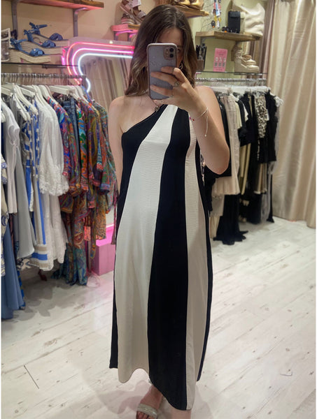 Anastasia One Shoulder Maxi Dress | Black/Ivory