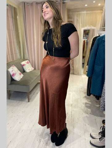 Aurora Satin Skirt | Bronze