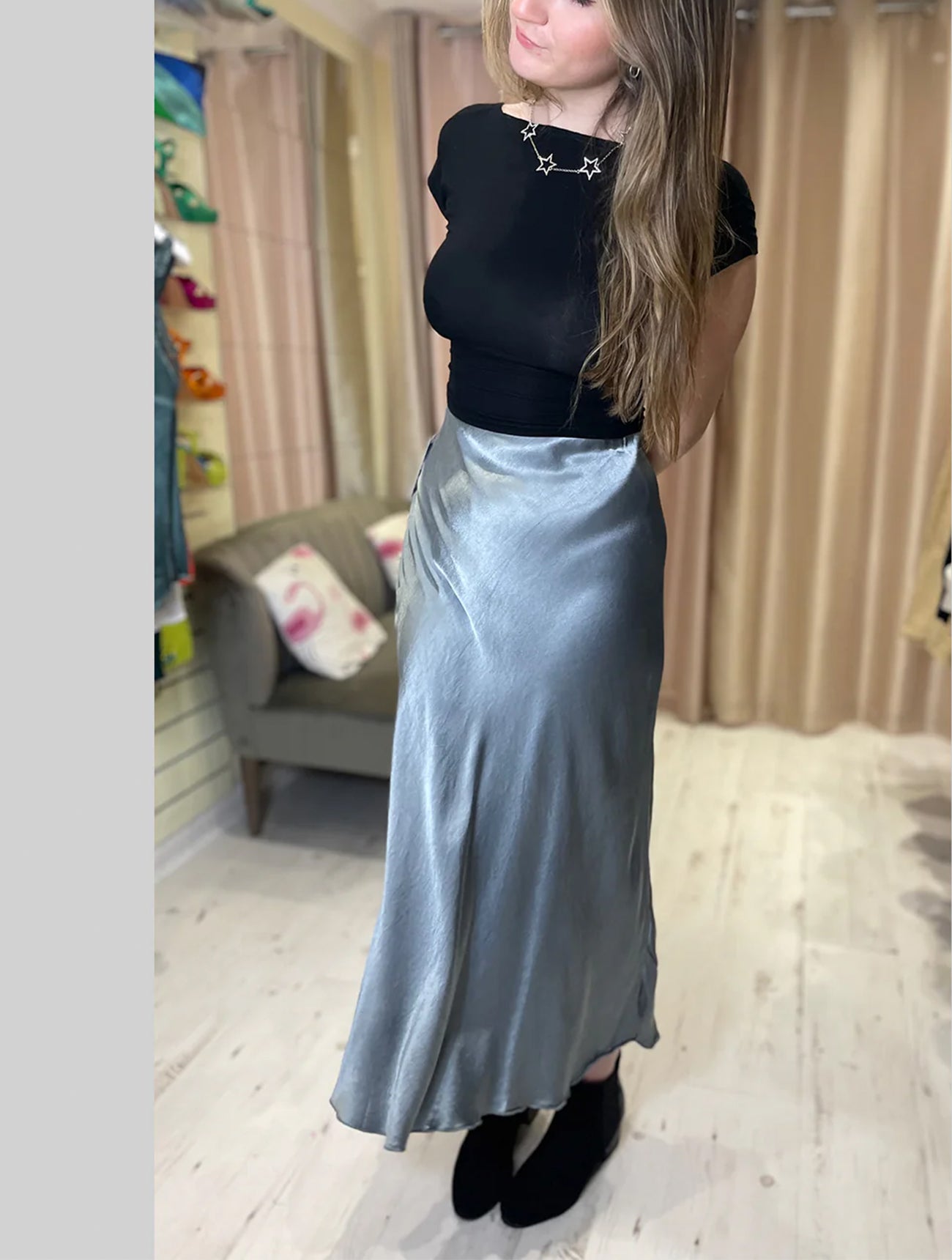 Aurora Satin Skirt | Silver Grey