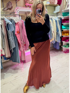 Aurora Satin Skirt (Longer Length) | Warm Bronze/Rose