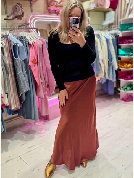 Aurora Satin Skirt (Longer Length) | Warm Bronze/Rose