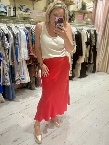 Aurora Satin Skirt | Red