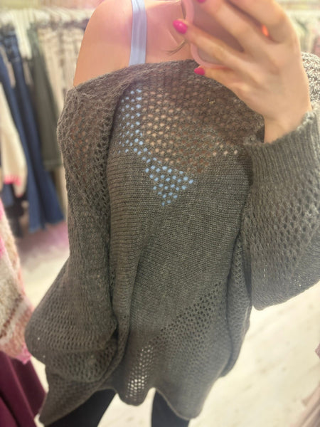 Knitted Heart Oversized Jumper | Grey