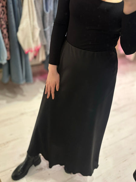 Ashley Satin Maxi Skirt | Black