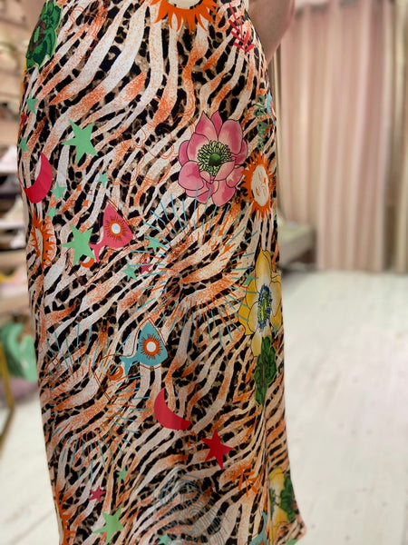 Zadie Animal Print Satin Skirt | Tiger