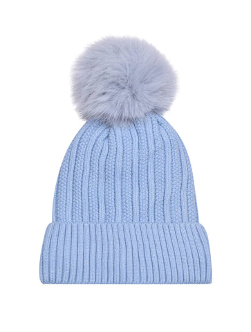 Knitted Fleece-Lined Faux Fur Bobble Hat | Baby Blue