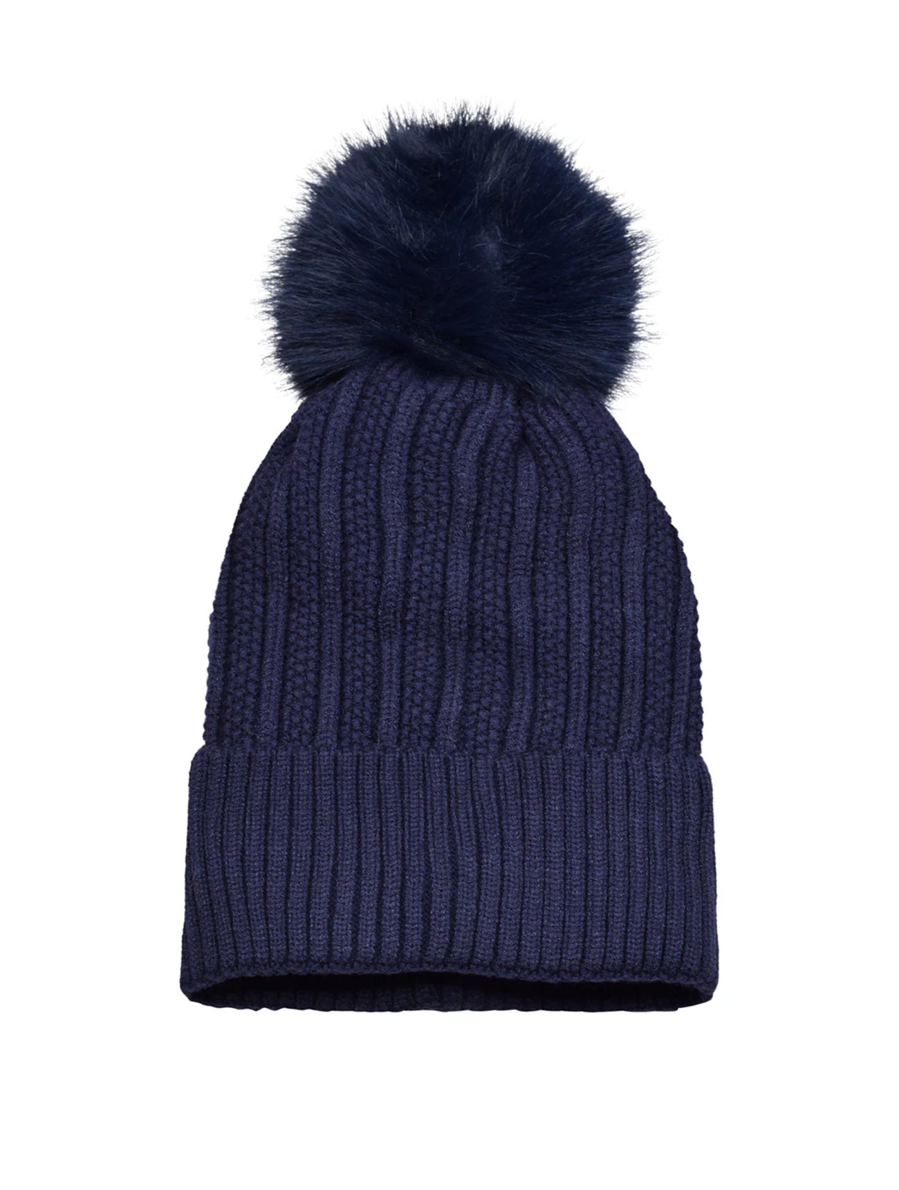 Knitted Fleece-Lined Faux Fur Bobble Hat | Navy