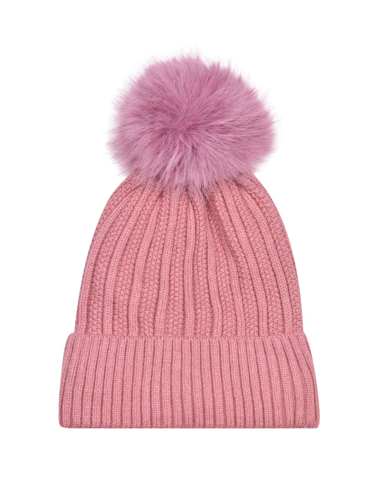 Knitted Fleece-Lined Faux Fur Bobble Hat | Pale Pink