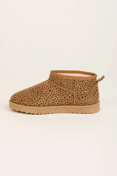 Leopard Spot Faux Suede Slipper Boot