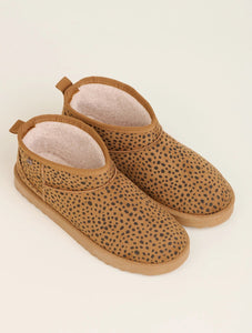 Leopard Spot Faux Suede Slipper Boot