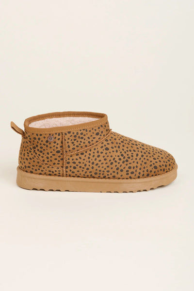 Leopard Spot Faux Suede Slipper Boot